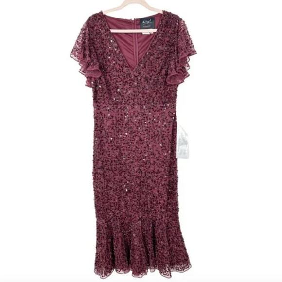 MAC DUGGAL Dress Size 2 Evening Gown Sequin Red Midi NEW V Neck Flutter - Picture 3 of 6